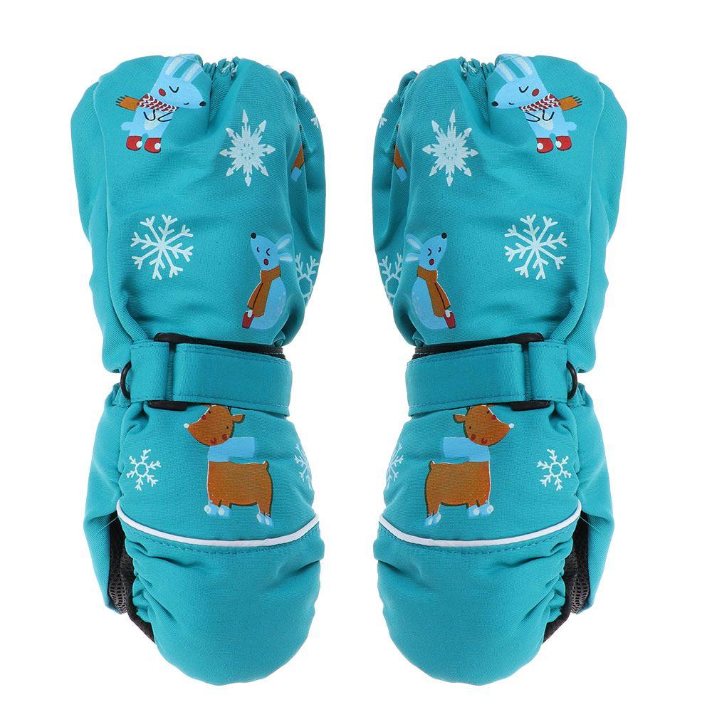 Deer Rabbit Print Cartoon Non-slip Long-sleeved Mittens Children Ski Gloves Windproof Thick Warm