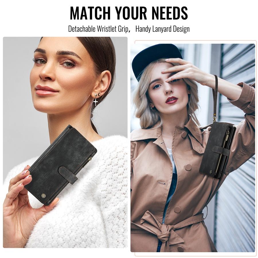 Large Capacity Multi-Card Zipper Wallet Phone Case with Hand Strap for Google Pixel 9 8 Pro Pixel 8a 7a Redmi Note 10 9 Pro Coin Pocket Phone Bag