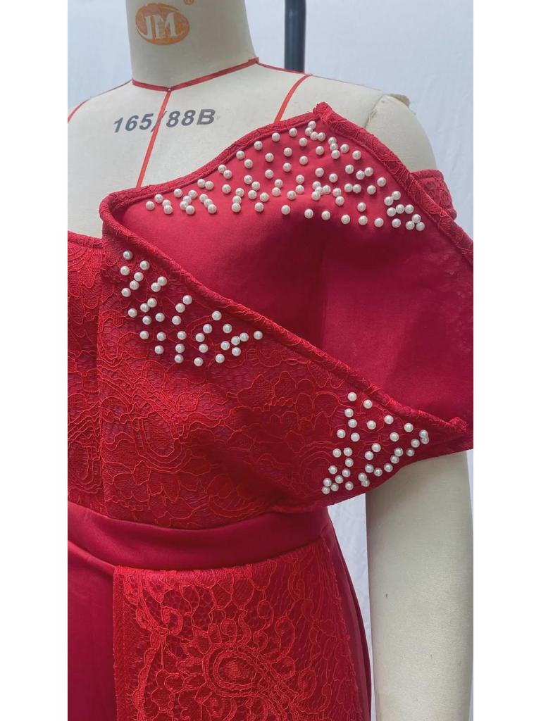 Женское платье на одно плечо весна/лето 2025 года, асимметричное кружевное, с бисером, облегающее, с рисунком в виде листьев лотоса