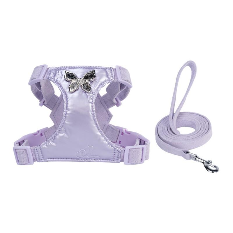 Adjustable Dog Harness With Metal Bow Charm Small Dogs 3-28lbs Outdoor Walking Lead Set
