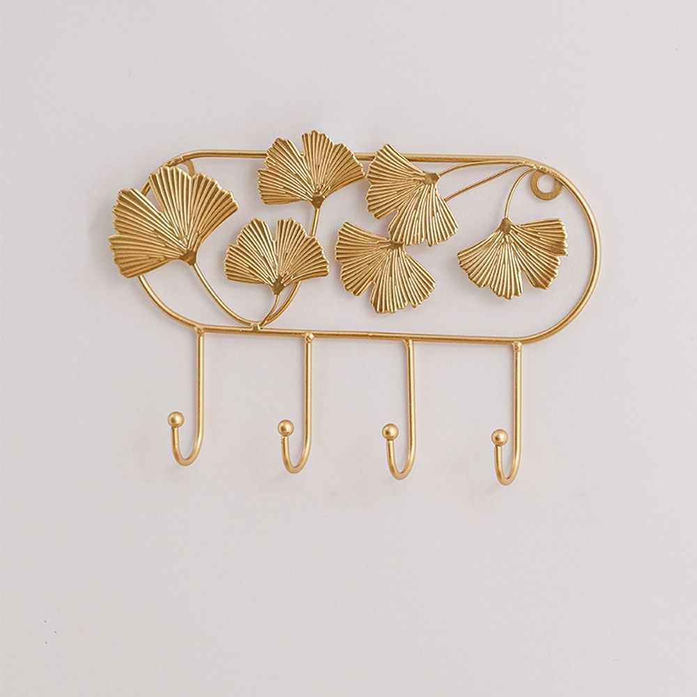 Creative Organizer Ginkgo Leaf Metal Coat Hooks Iron Art Heavy Duty Coat Hanger Nordic Style Golden Wall Hooks Wall Mounted