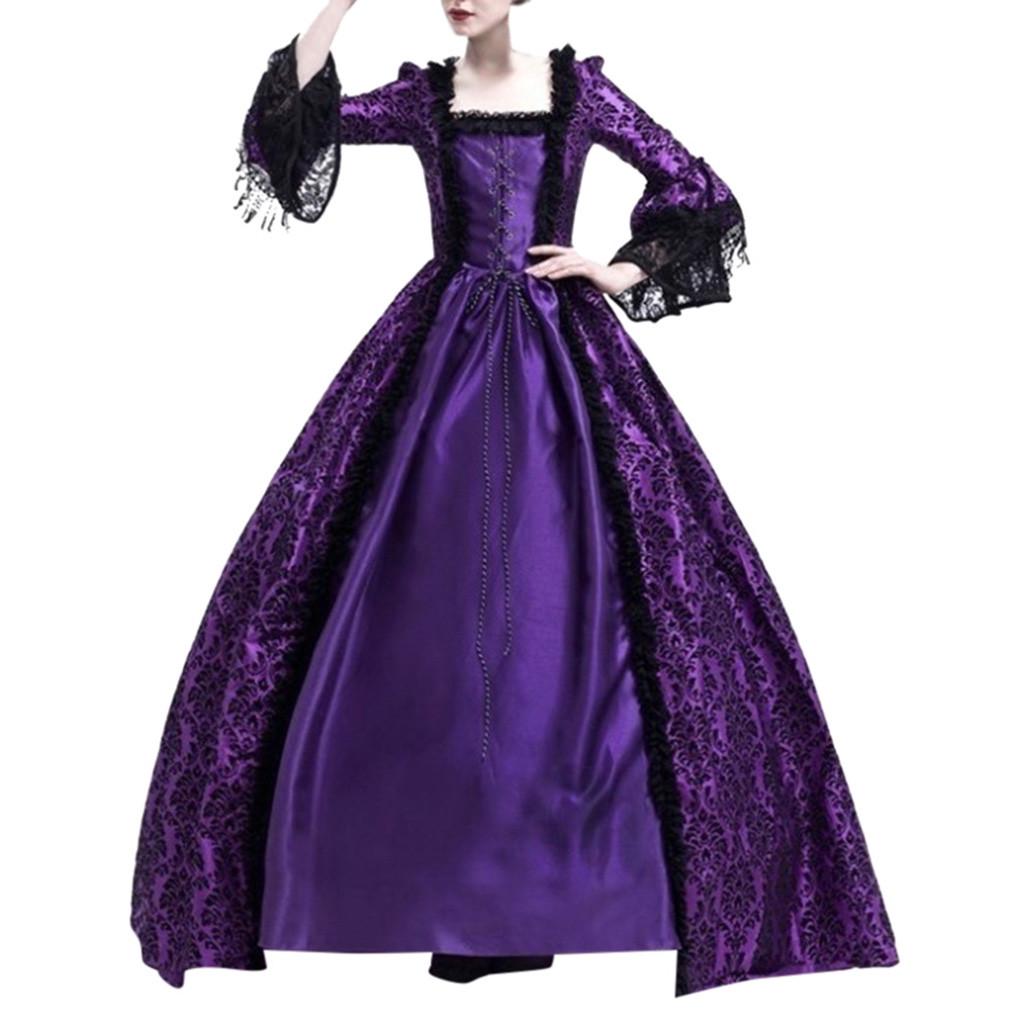 Women Retro Party Princess Cosplay Lace Floor Length Dress