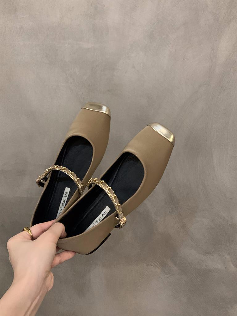 Flat-bottomed French Small Fragrant Single Shoes Women's Shoes 2024 New Spring and Autumn Square Head Temperament Mary Jane Evening Shoes