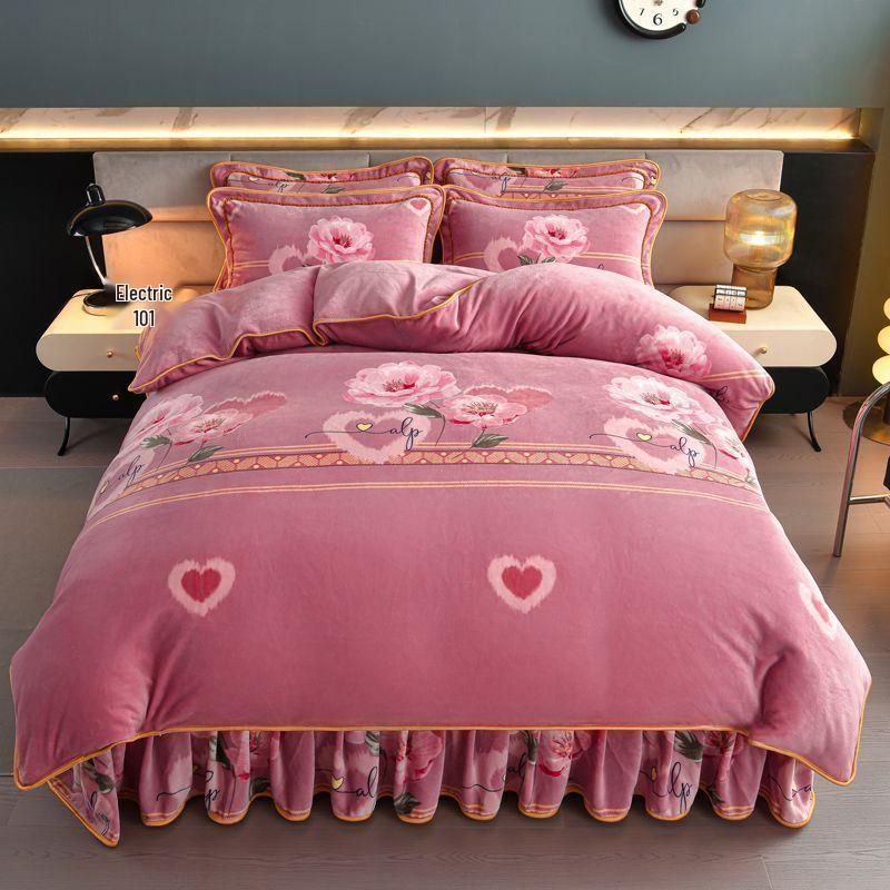 G5Z9 Jin Double-Sided Thickened Velvet Four-Piece Bedding Set for Weddings
