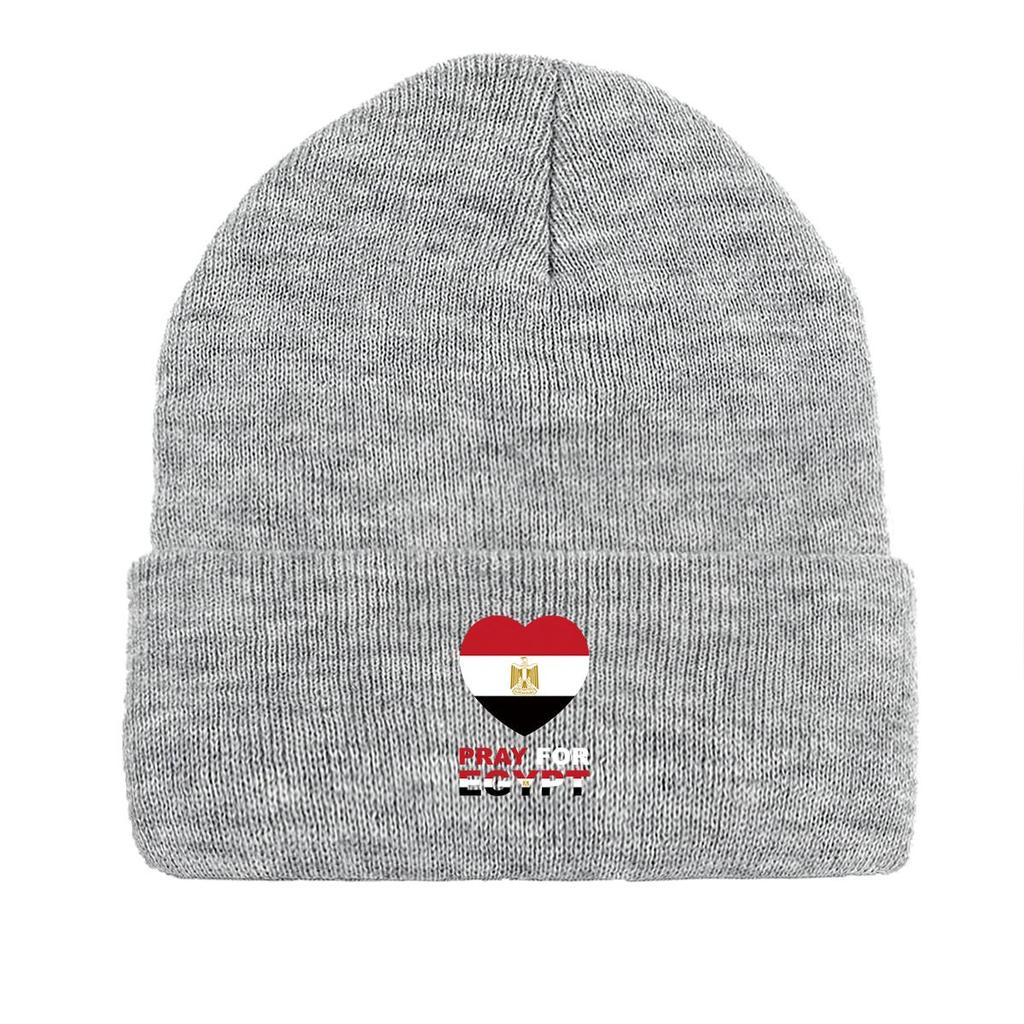 Теплая вязаная шапка с египетским флагом в виде сердца, шапка-бини с надписью «МОЛИТЕСЬ О ЕГИПТЕ» Уютная осенняя модная шапка-бини с помпоном Вязаная шапка-бини
