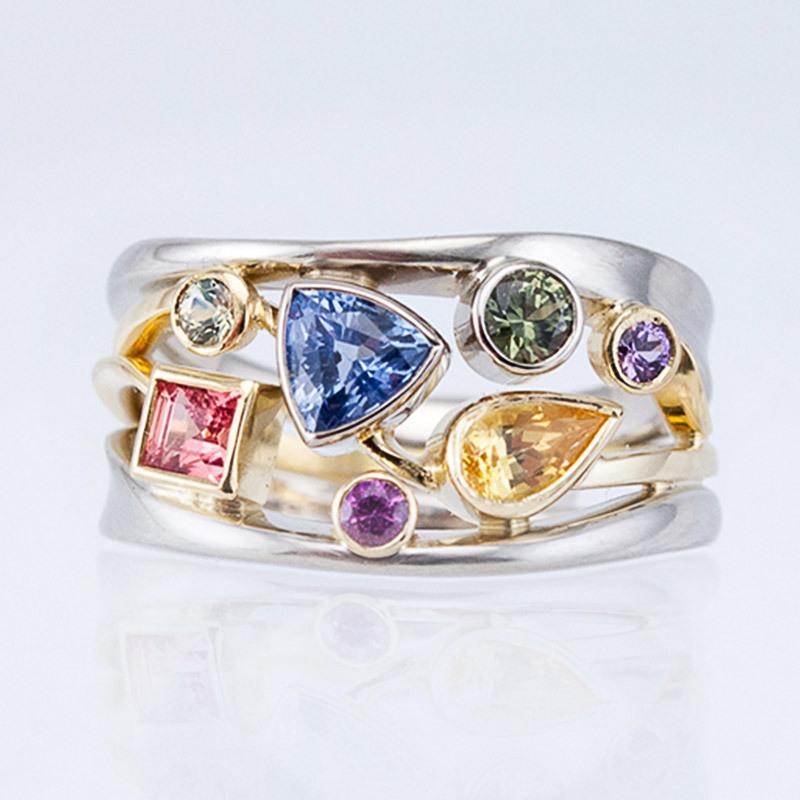 Popular hot sale, exquisite multi-color geometric pattern women's ring, zircon wavy line ring