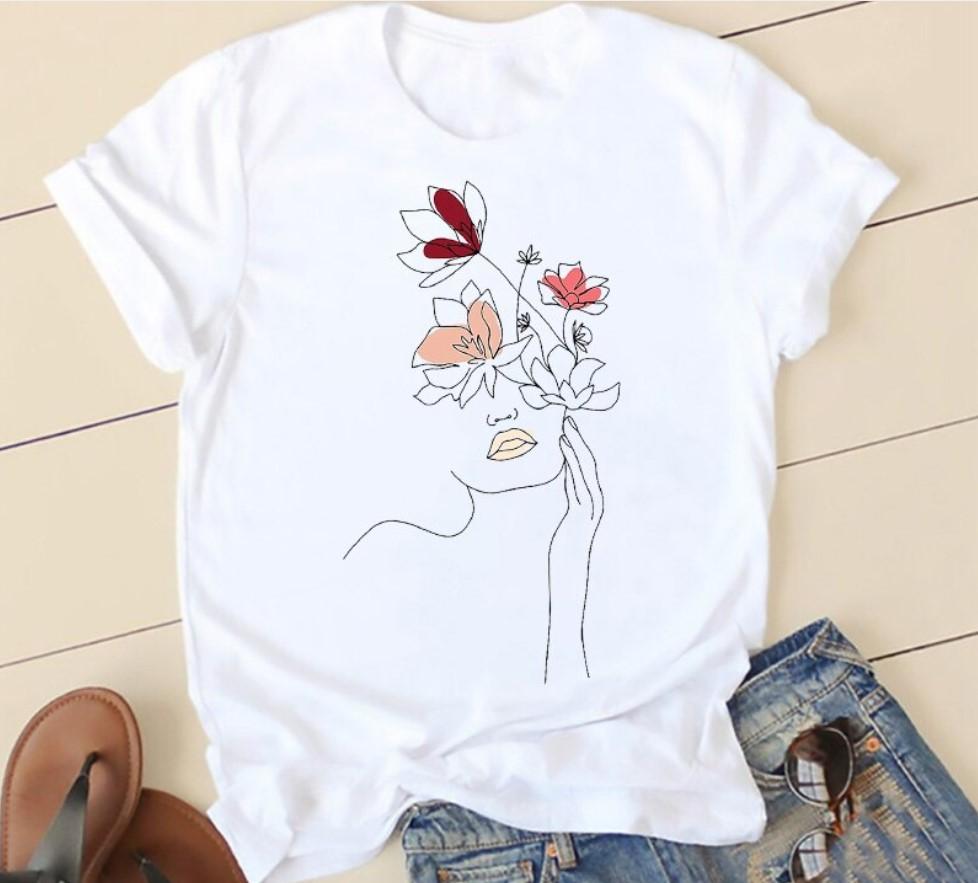 Creative Face Graphics Woman Graphics 90S Blouses Harajuku Summer Short Sleeve O-Neck White Female Tops Streetwear Y2K Clothing