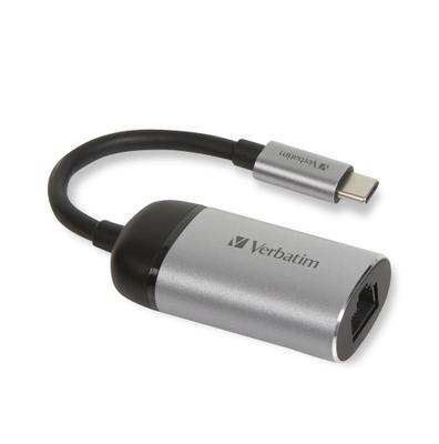 Verbatim 49146 USB-C To Gigabit Ethernet Adapter, USB 3.1 GEN 1, Gigabit Ethernet, Grey/Black
