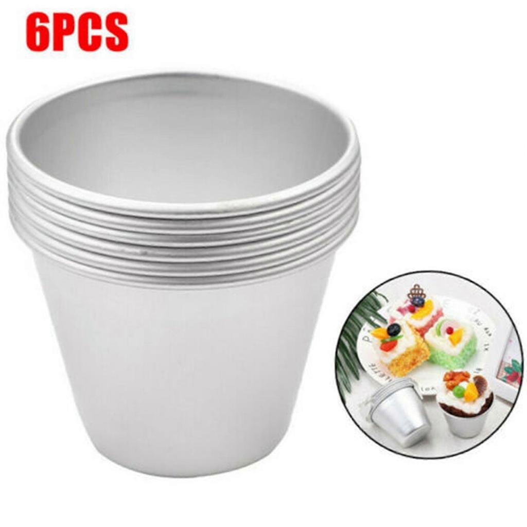 6 Pcs Aluminium Dariol Mould Baking Cup Dariole Pudding Dessert Creme Moulds Round Nonstick Egg Tar