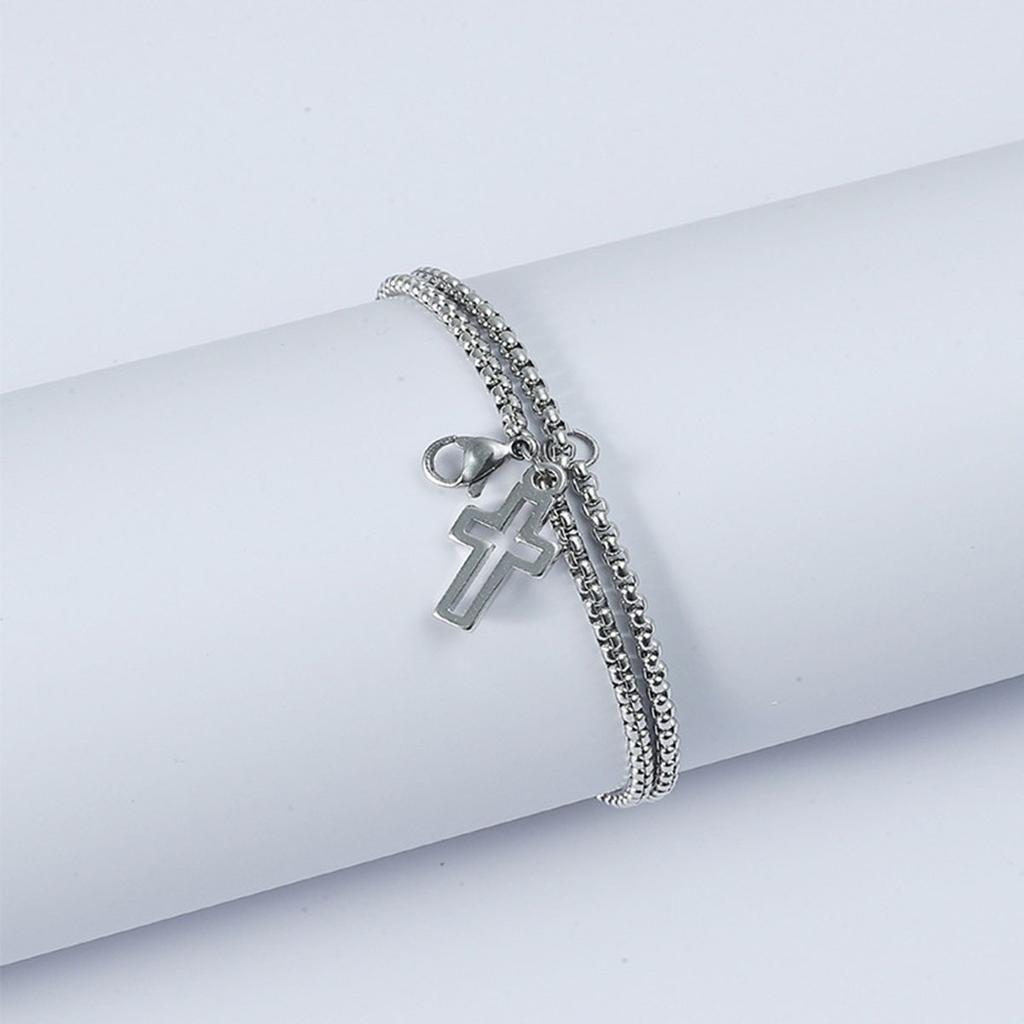 1 шт. Хип-хоп серебристый цвет крест двухслойная цепочка браслет для мужчин женщин браслет