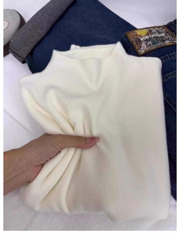 Фуфу Детский Голубой Вязаный Свитер с Полувысоким Воротником, Приталенный, с Длинным Рукавом для Осени и Зимы