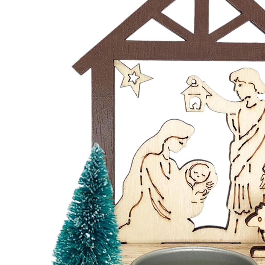 Christmas Nativity Scene Candle Holder Wooden Structure Versatile for Table Centerpiece Xmas