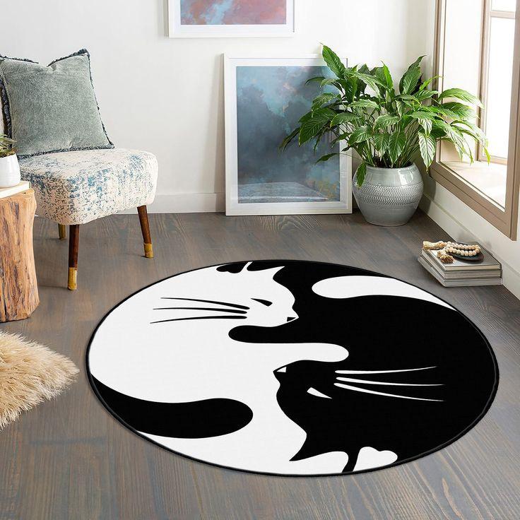 Yin and Yang Cat Round Carpet for Living Room Bedroom Decoration Non Slip Children's Room Crawling Floor Mat Popular Circle Rug