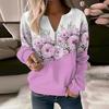Женский осенне-весенний свитер с цветочным принтом, v-образный вырез, молния, декор, пуловер с длинными рукавами, мягкий повседневный толстый эластичный манжет, женский топ, блузка
