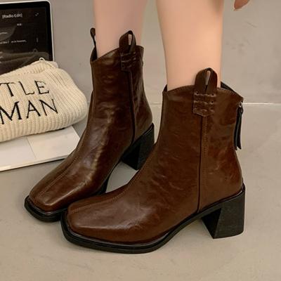 Женские зимние ботильоны на высоком каблуке с квадратным носком 2025 года, повседневные новые туфли «Челси» на толстом каблуке, модные кожаные туфли-лодочки Botas Mujer