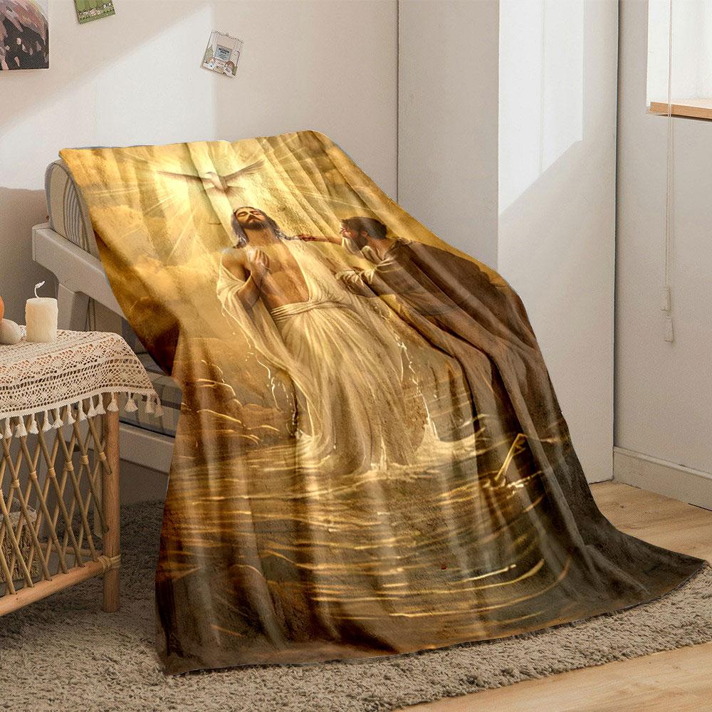Jesus Baptism Blanket Printed Blanket for Living Room Bed Couch lunch break Soft Cozy Blanket for Friend's festival Gift