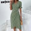 Женская мода лето весна повседневные платья с коротким рукавом и v-образным вырезом