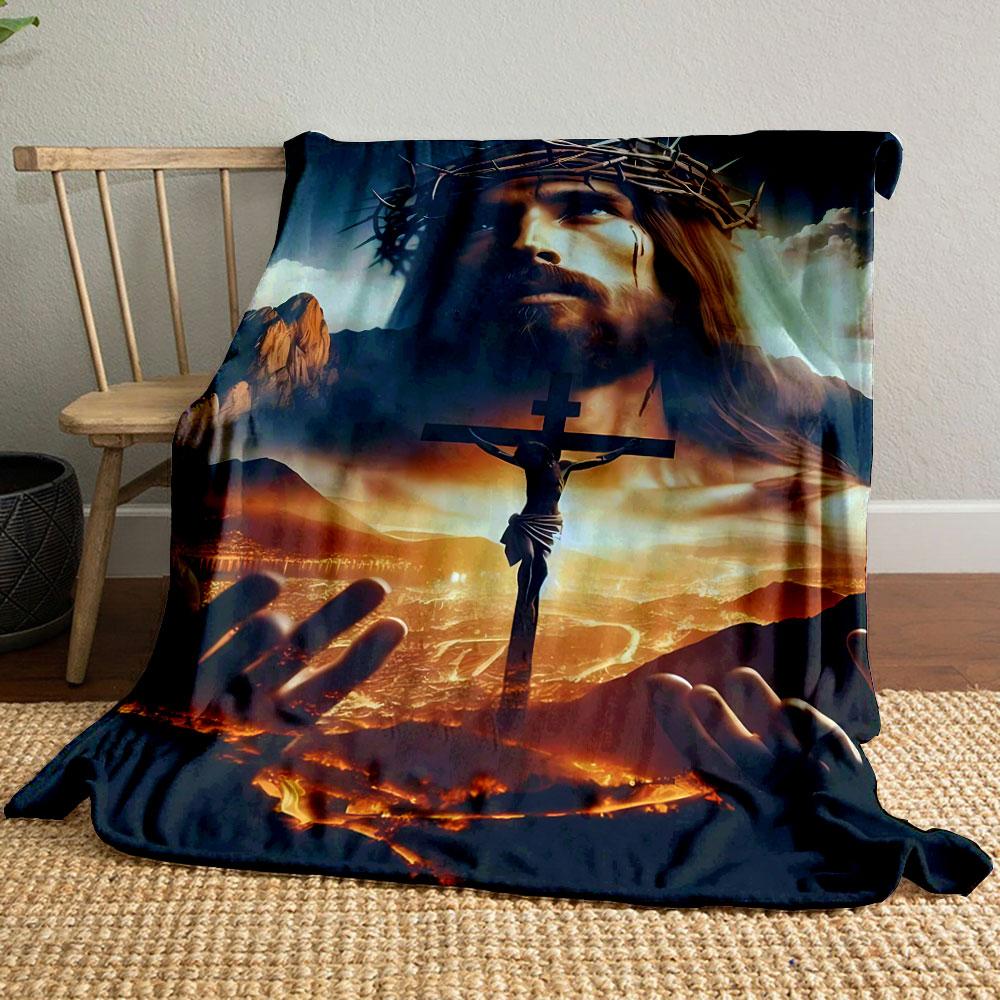 Jesus Cross Calvary Print Blanket Printed Blanket for Living Room Bed Couch lunch break Soft Cozy Blanket for Friend's festival Gift