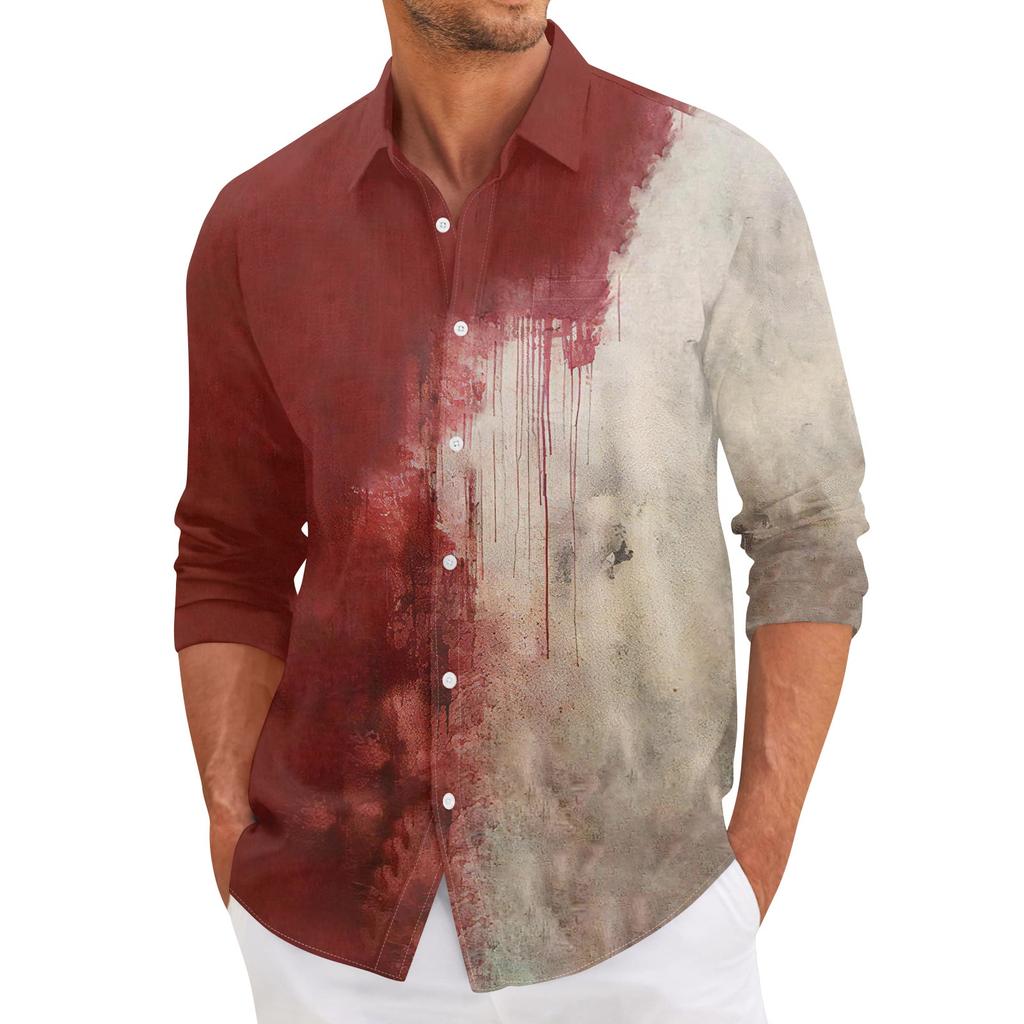 Мужская повседневная свободная рубашка с длинными рукавами, модная рубашка с лацканами, топ