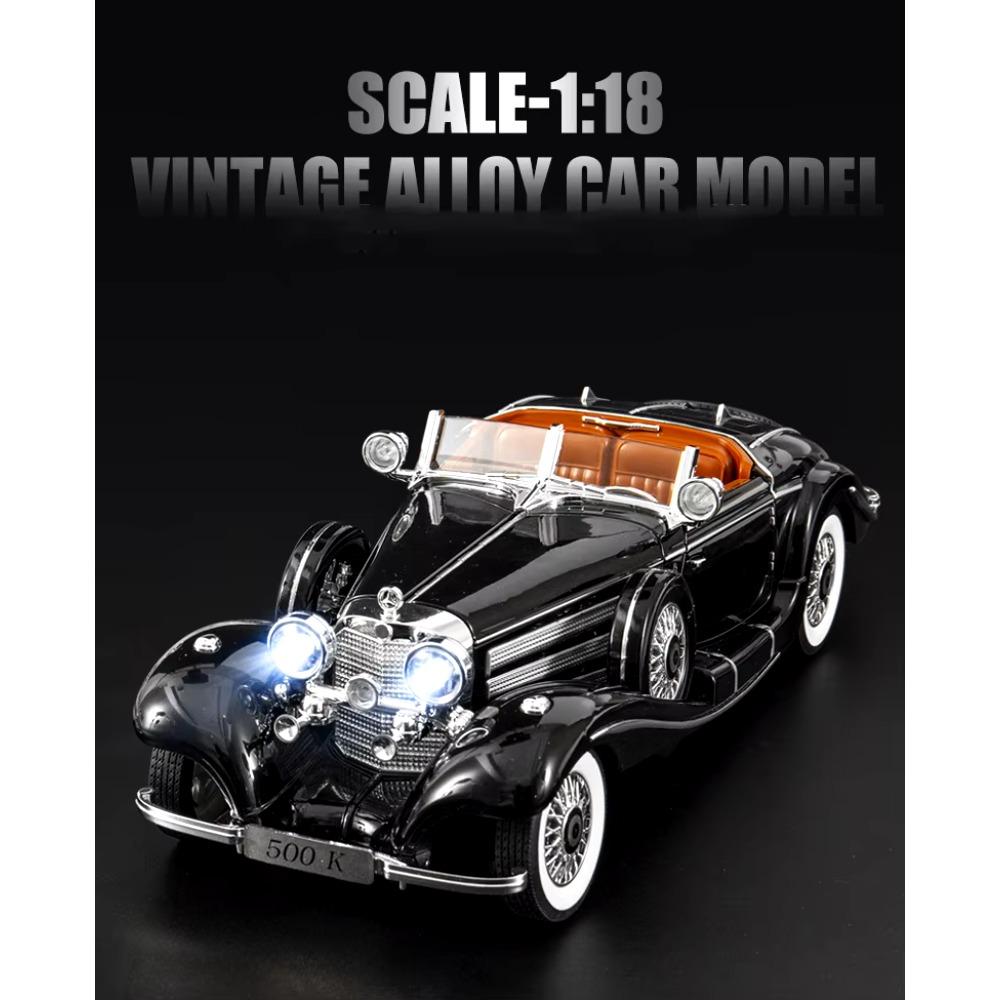 Масштаб 1/18 1936 Benzs 500K Alloy Classic Car Model Diecast Metal Retro Vehicles Car Model Simulation Sound and Light Children Toy Toy Gift
