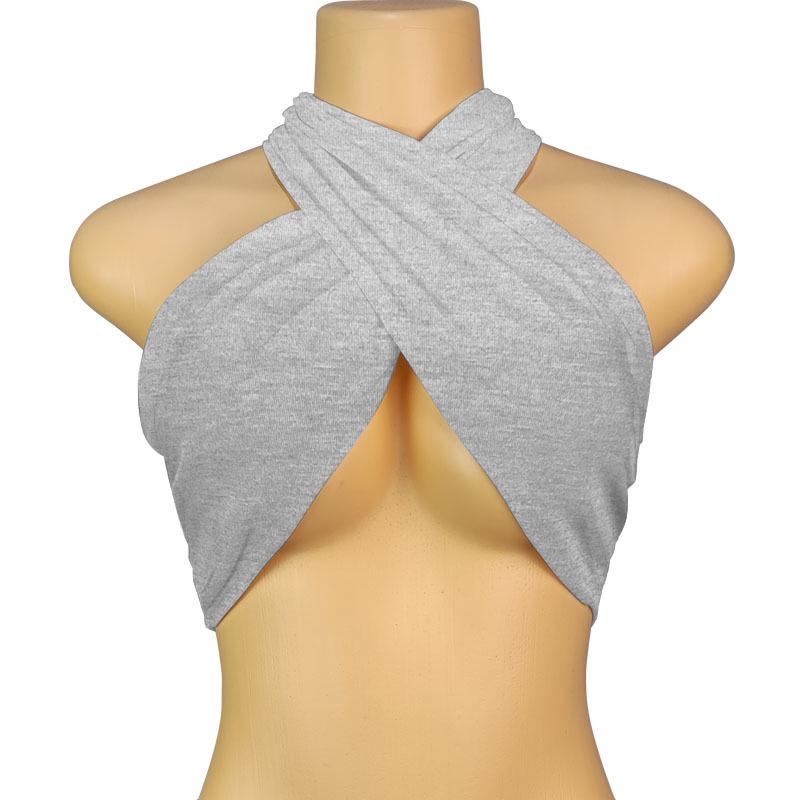 Spring Women's Solid Color Halter Neck Bandeau Top with Tie-up Chest Wrap