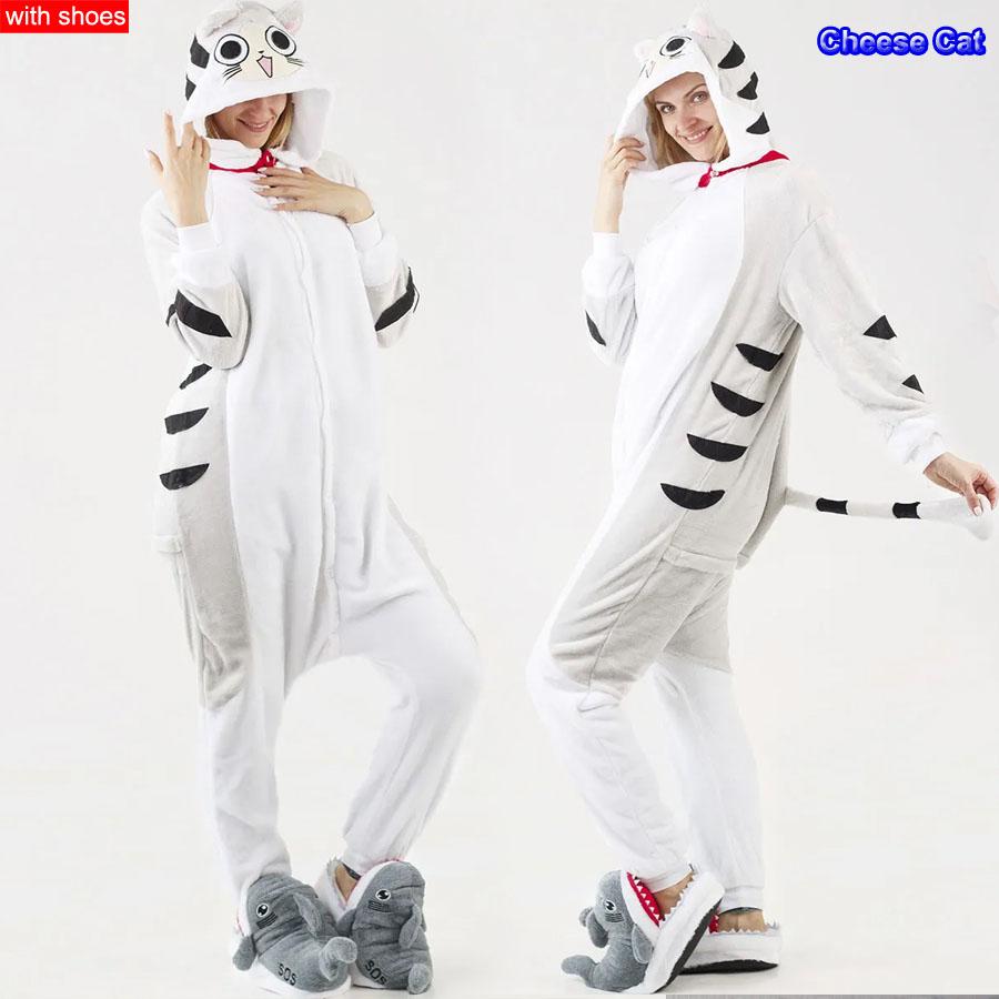 Мужчины Женщины Кигуруми Onesie Пижамы Унисекс Животное Косплей Олень Сова Волк Единорог Акула Костюм Пижамы Комбинезон Для Хэллоуина Вечеринка С обувью