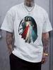 Portrait Print Round Neck Short Sleeve Tshirt Fashion Reg...