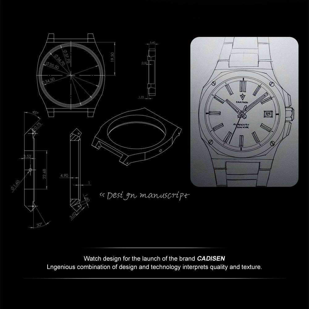 Cadisen 8200 Новые роскошные мужские часы высшего бренда с коробкой, водонепроницаемые 100 м NH35, автоматические мужские механические часы