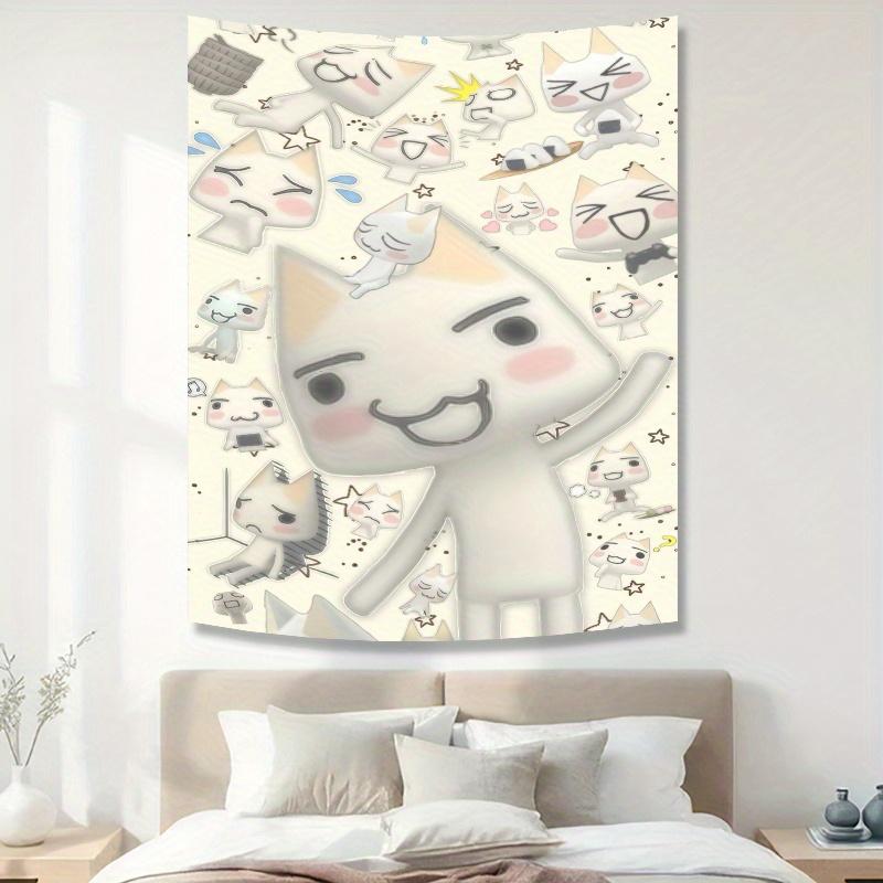 1 шт. Милый Кавайный Кот Гобелен, 2D Печать Полиэстер Настенный Ковер, Ретро Аниме Кот Настенное Искусство Для Спальни Гостиной, Идеальный Подарок Для