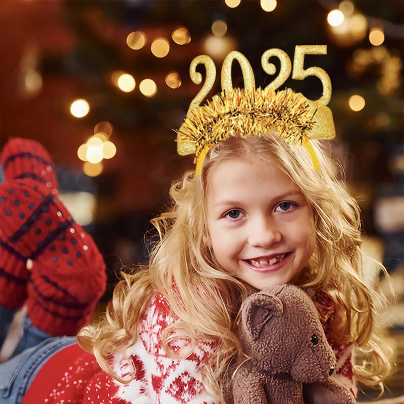 1 шт. новогодние диадемы повязка на голову 2025 Eve Supplies Happy головной убор цветной цифровой обруч для волос украшение для рождественской вечеринки