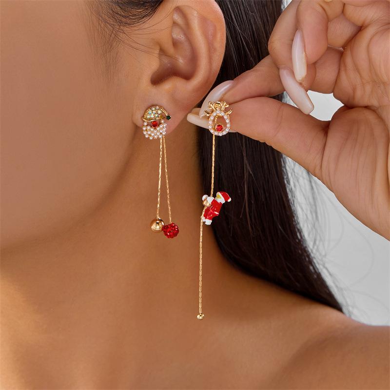 Holiday Jewelry Alluring Tassel Dangle Earrings Asymmetric Long Earrings Non-Toxic Santa Claus Earrings For Winter Holidays