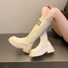 Shoes for Women Thick Sole Knee-High Elastic Long Boots Women Autumn Winter New Letter Height Increasing Motorcycle Women Boots