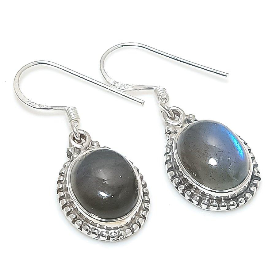 Natural Labradorite Gemstone 925 Solid Sterling Silver Gift Earring 1.25" j8K18