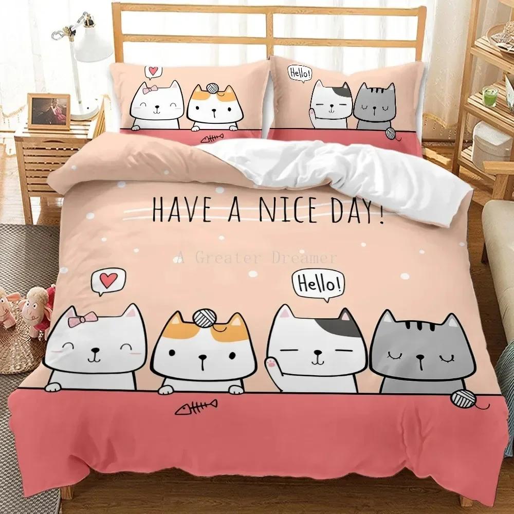 Cat Fashion Pig Cartoons Flat Comfortable Duvet Quilt Cover Pillowcase Bedding Set Children Bedroom Decoration Home Textile