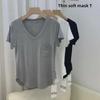 Modal Cotton Drape Women's Casual Loose V-Neck T-Shirt - Korean Style, Mid-Length, Short Sleeves, Summer Top
