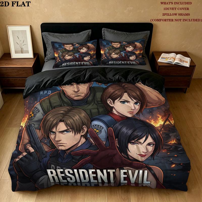 Resident Evil Pattern Bedding Quilt Set Quilt Cover Pillowcase Home Birthday Gift(1 * duvet cover + 2 * pillowcase, without core)