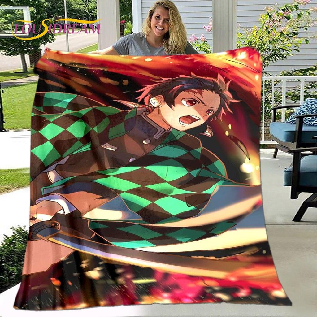 Anime Cartoon Demon Slayer Blanket,Flannel Blanket Throw Blanket,Sherpa Warm Children's Blanket for Living Room Bedroom Beds