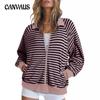 Autumn and Winter Women's Jacket Casual Shirt Striped Lapel Clashing Cardigan Top