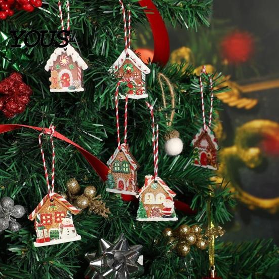 Винтажные ornaments-конфетные домики 24/36 шт., Рождественские ornaments-пряничные домики, Деревянное украшение для елки с веревкой, DIY, Новогодние украшения для вечеринки, Подвесные