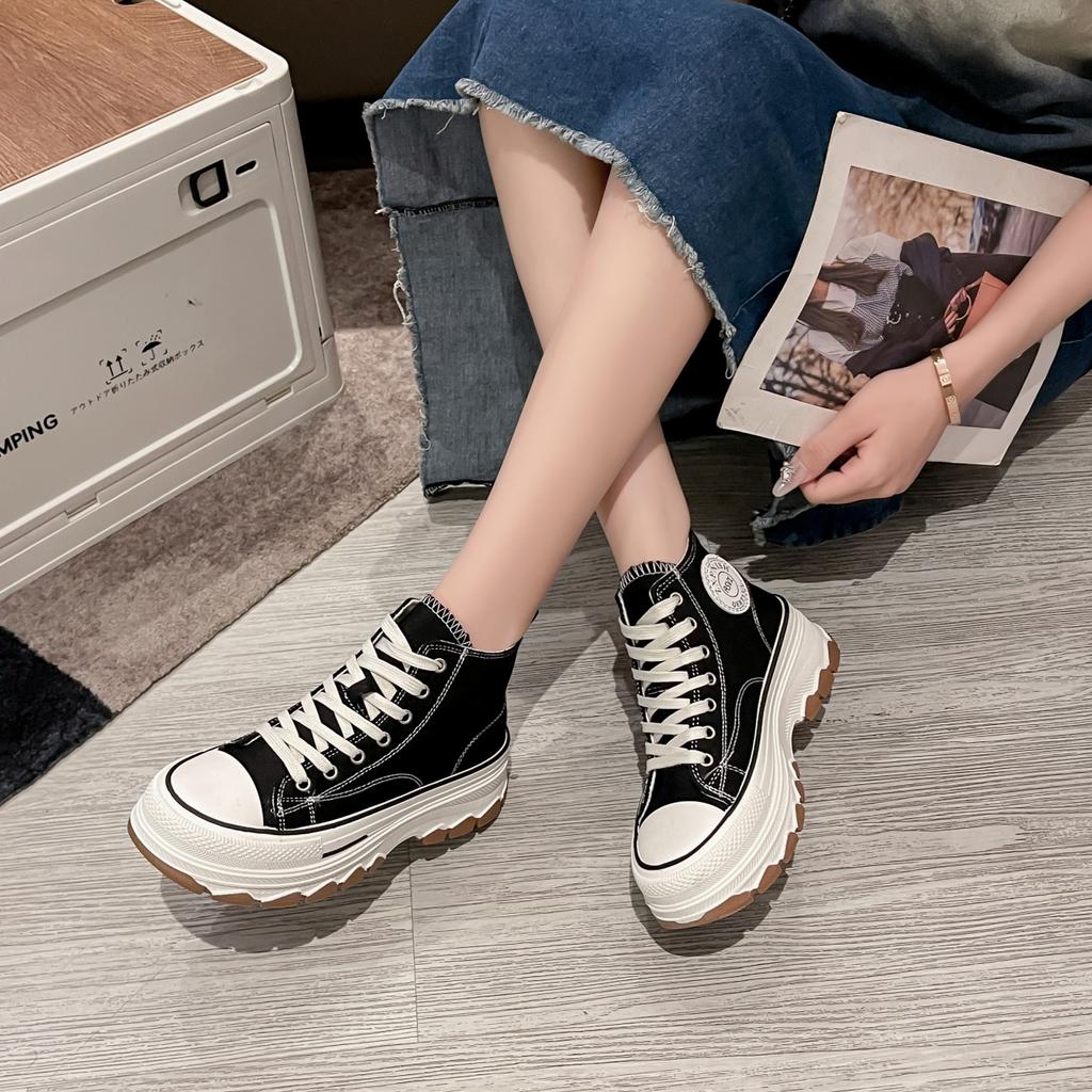 2024 Весна Высокие Кроссовки Из Холста Женские Белые Туфли На Толстой Подошве Женские Повседневные Туфли Из Холста Вулканизированные Туфли Женские