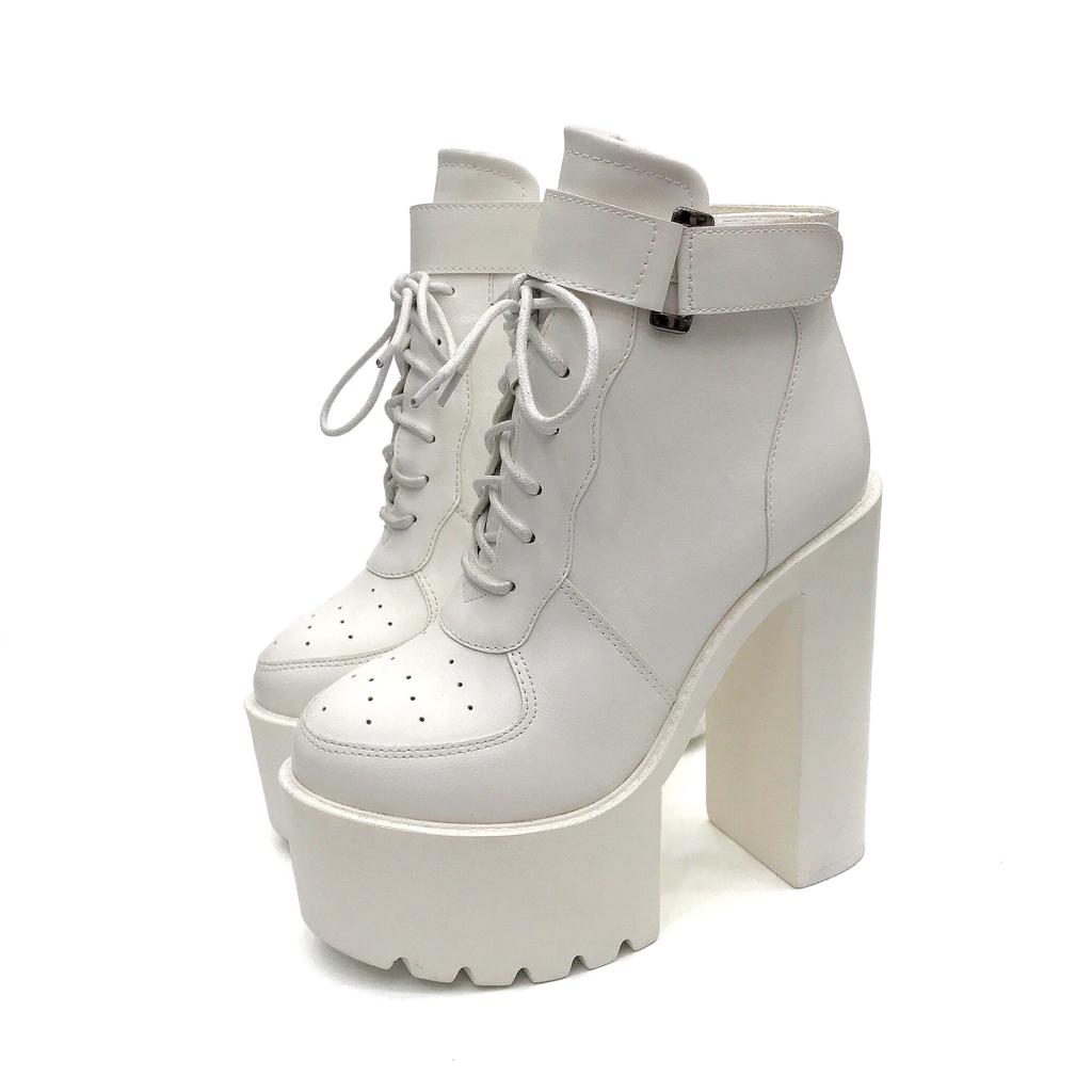 Fashion Black Platform Boots Women Zipper Autumn High Heels Shoes Lace Up Ankle Boots Russian Shoes