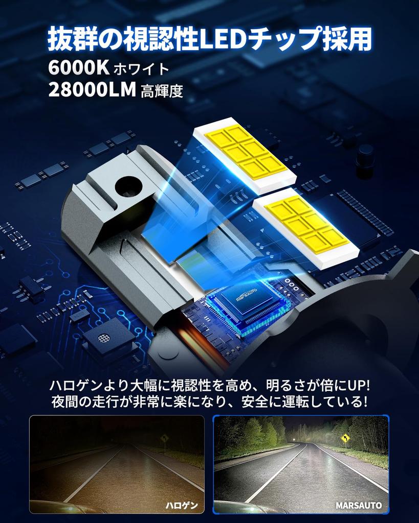 Marsauto H4 LED Техосмотр Супер Галоген Легкий IP68 Сверхсильное Охлаждение Мгновенный Дальний Ближний Свет, Соответствует, 28 000 лм, 6 000 К Белый,