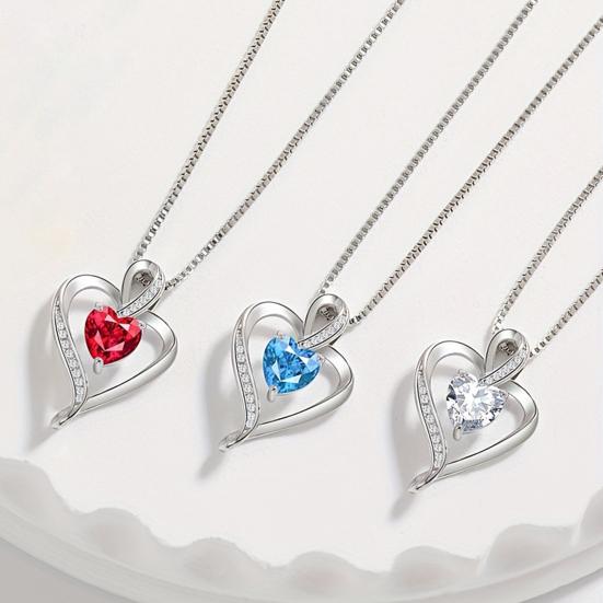 Heart Necklace for Women Love Heart Pendant with Faux Crystal Birthstone Necklace for Mother's Day Anniversary Birthday