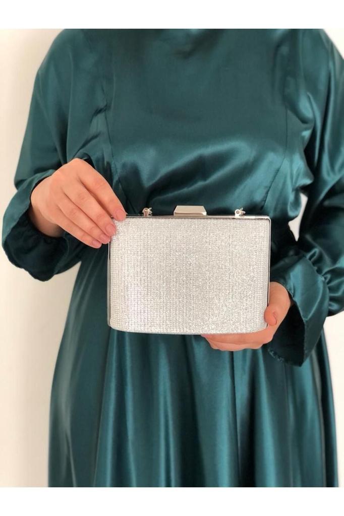 Women's Stylish and Useful Evening Dress Bag Çupra Silver Handled Evening Dress Bag