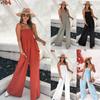 Summer Holiday Casual Jumpsuit Women Wide Leg Loose Sleeveless Pocket Backless Siamese Trousers