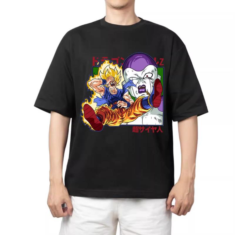 T Shirt for Mens Dragon Ball Pattern Printed Summer Retro Neckline Loose Large Size Versatile Shortsleeved Tshirt Clothes Top