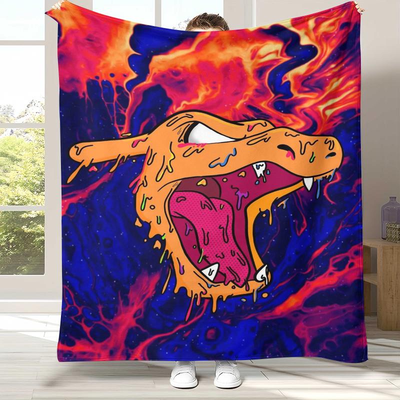 Charizard Charmander Pokemon Flannel Blanket,Ultra Soft Warm Plush Throw for Home Bedroom Bed Sofa Cover Office Camping Picnic