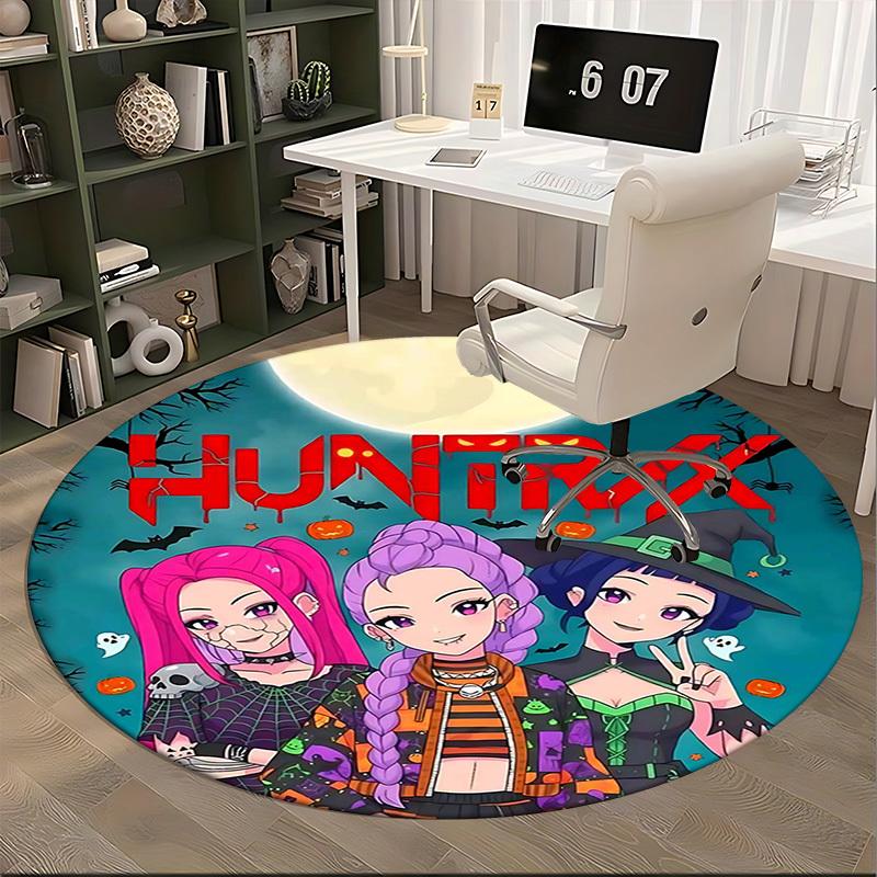 1pc HUNTRX Halloween Theme Round Carpet Anime Cartoon Design Office Chair Mat, NonSlip Rug for Home