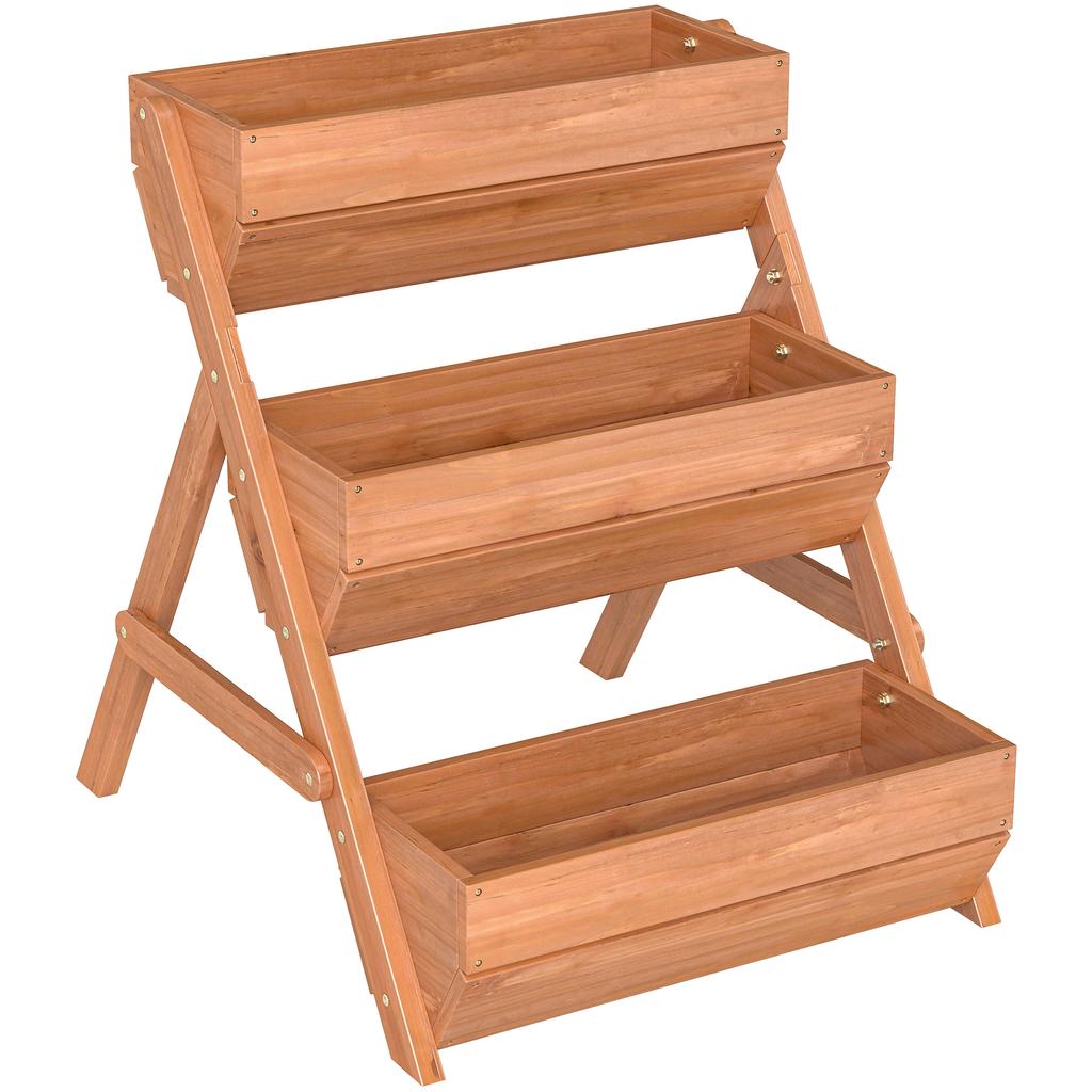 3 Tier Raised Garden Bed Wooden Elevated Planter Box Kit 66L For Flower Vegetable Herb 65x75x78cm Brown