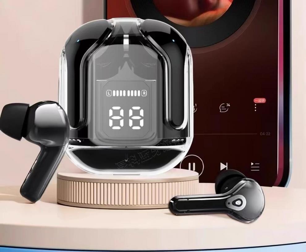 Высококачественные прозрачные беспроводные Bluetooth-наушники: Внутриканальный дизайн, Активное шумоподавление, Цифровой дисплей и Готовность к киберспорту